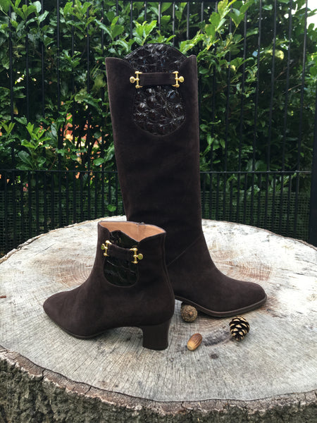 Suede And Cocco Stamp Leather Ankle Boots