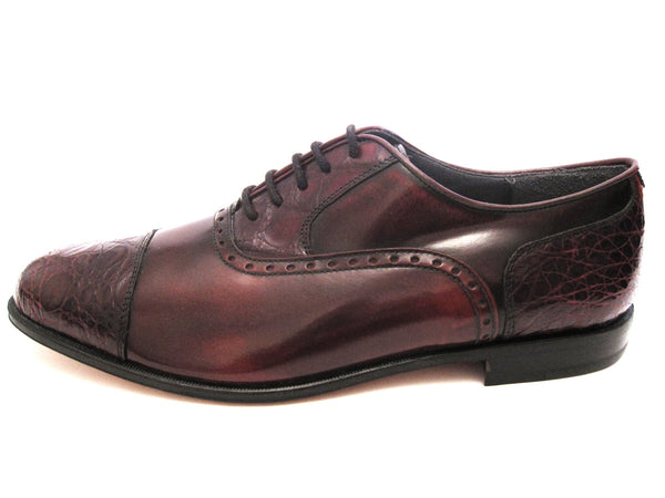 Highly Polished Calf Leather With Crocodile Toe Cap And Trim