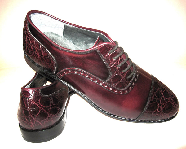Highly Polished Calf Leather With Crocodile Toe Cap And Trim