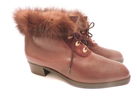 Mink Trimmed Leather Ankle Boots