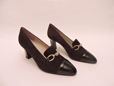Suede And Cocco Classic Block Heel Pump Shoe