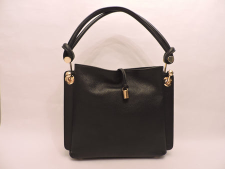 Grosgrain Nappa Leather Clip Top Shoulder Bag