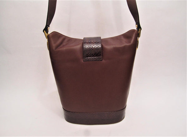 Bucket Leather Shoulder Bag with Snakeskin