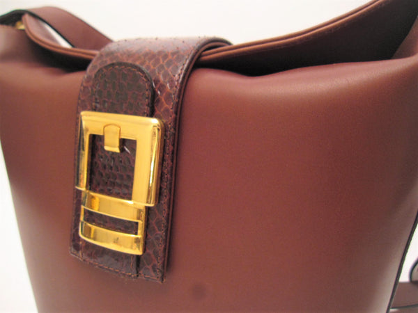 Bucket Leather Shoulder Bag with Snakeskin