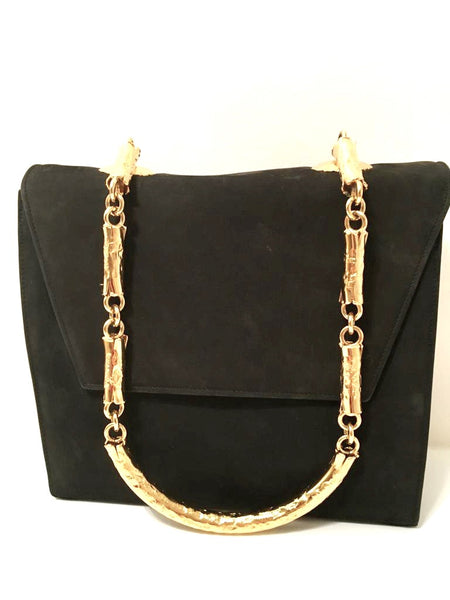 Suede Shoulder Bag with Gold Chain