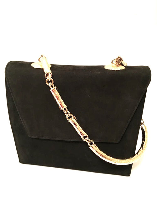 Suede Shoulder Bag with Gold Chain