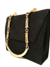 Suede Shoulder Bag with Gold Chain