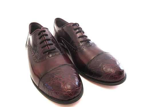 Highly Polished Calf Leather With Crocodile Toe Cap And Trim