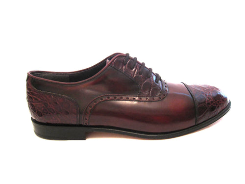 Highly Polished Calf Leather With Crocodile Toe Cap And Trim