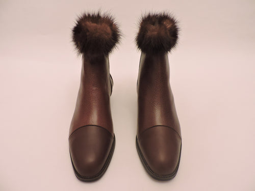 Mink Trimmed Leather Ankle Boots