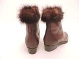 Mink Trimmed Leather Ankle Boots