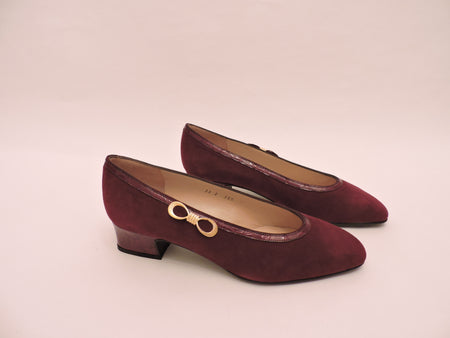 High Front Suede And Cocco Patent Leather Pump Shoe