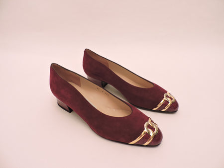 High Front Suede And Cocco Patent Leather Pump Shoe