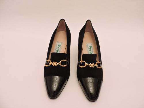 High Front Suede And Cocco Patent Leather Pump Shoe