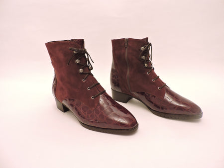 Suede And Cocco Stamp Leather Ankle Boots