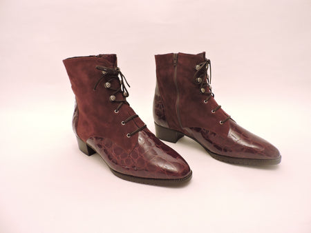 Mink Trimmed Leather Lace-Up Ankle Boots