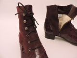 Suede And Cocco Stamped Patent Leather Lace Up Ankle Boot