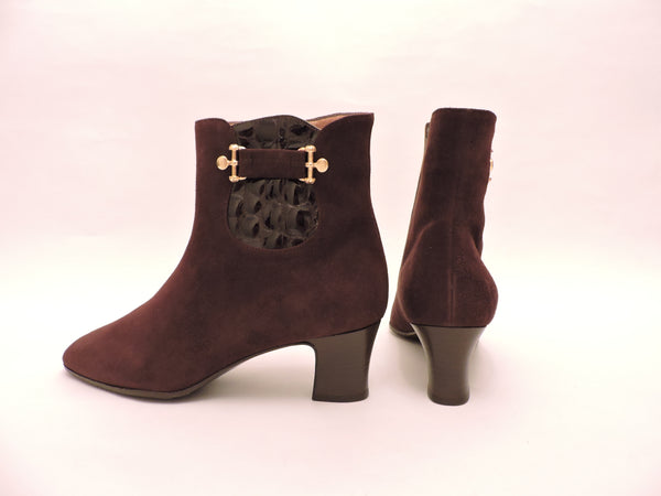 Suede And Cocco Stamp Leather Ankle Boots