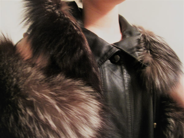 Nappa Leather Coat with fur trim collar and sleeves