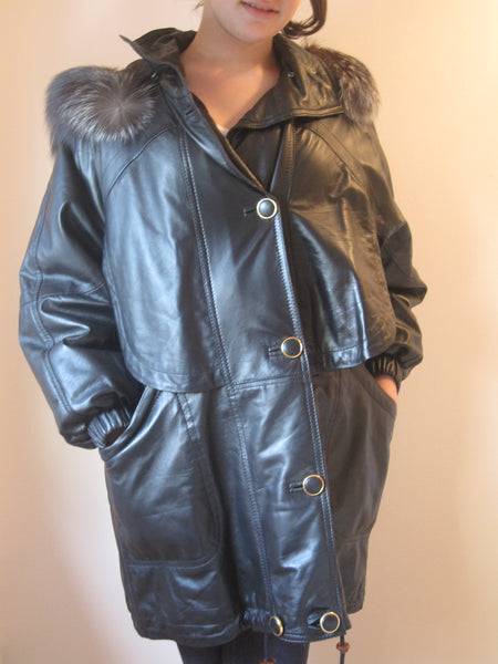Nappa Leather Coat with fur trim collar and sleeves