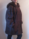 Grained Calf Coat with Fur Trim Hood