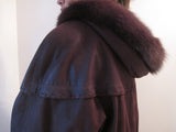 Grained Calf Coat with Fur Trim Hood