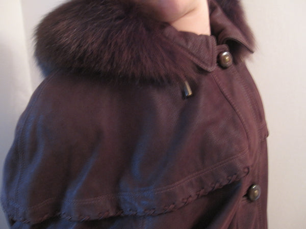 Grained Calf Coat with Fur Trim Hood