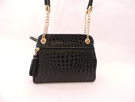 Grosgrain Nappa Leather Clip Top Shoulder Bag