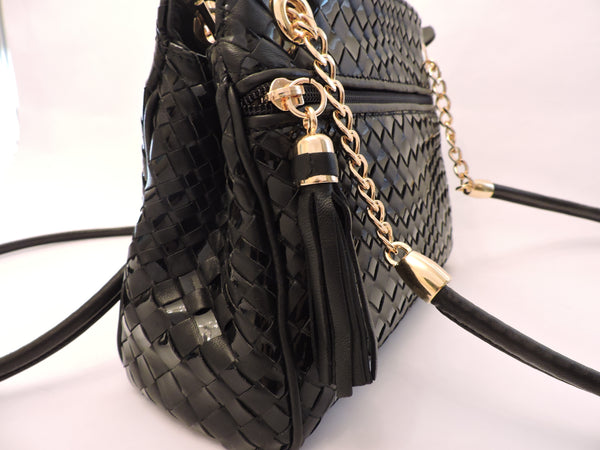 Nappa and Patent Woven Shoulder Bag