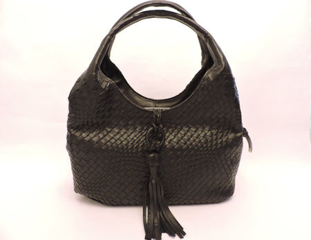 Double Handle Nappa and Vernice Woven Shoulder Bag