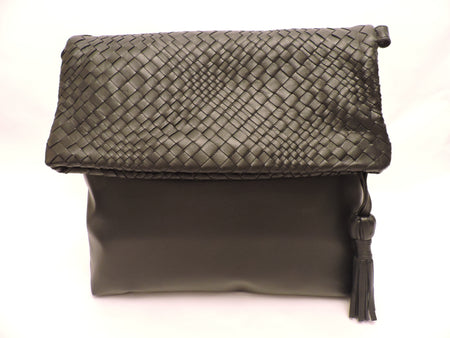 Double Handle Nappa and Vernice Woven Shoulder Bag