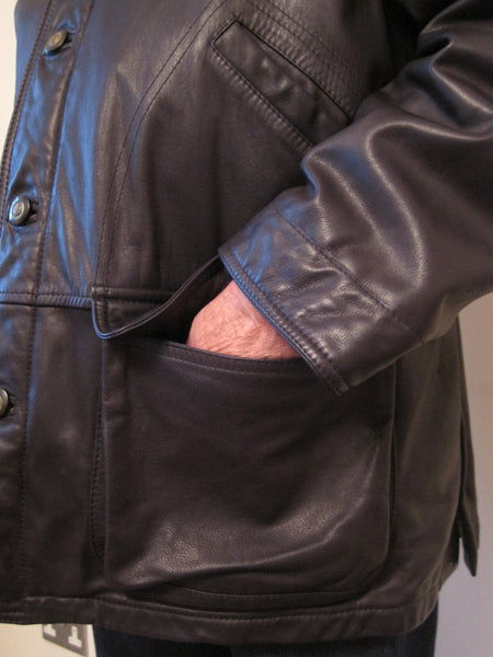 Grained Leather Single Breasted 3/4 Coat