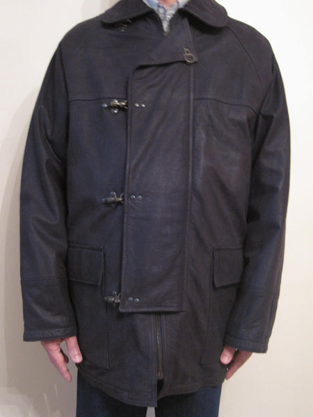 Textured Nabuk Leather Coat with Togs
