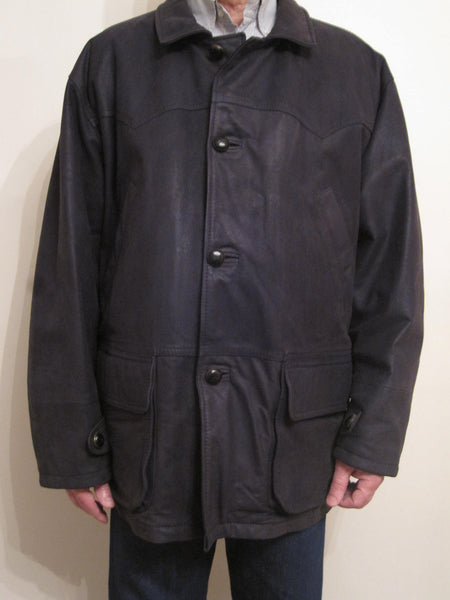 Grained Leather Single Breasted 3/4 Coat