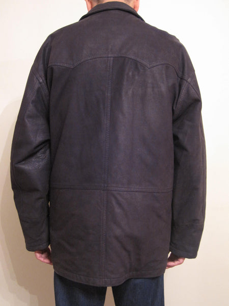 Grained Leather Single Breasted 3/4 Coat