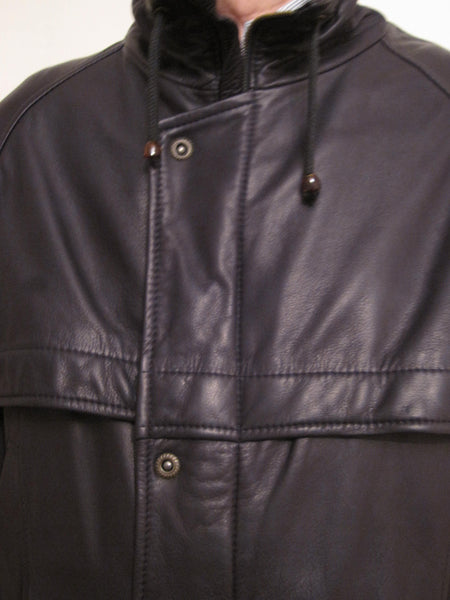 Grained Leather Single Breasted 3/4 Coat