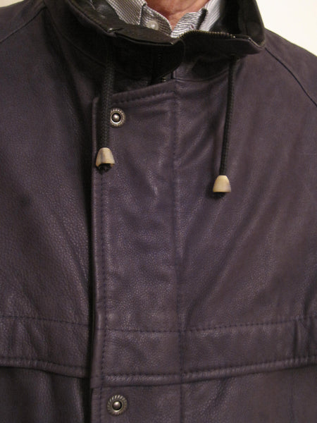 Grained Leather Single Breasted 3/4 Coat