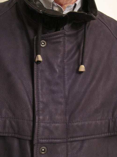 Stamped Calf Leather Zip Up Coat