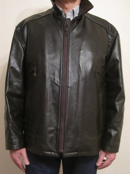 Textured Nabuk Leather Coat with Togs
