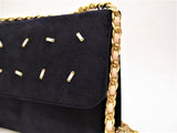 Flap Leather Bag with Gold Chain Strap