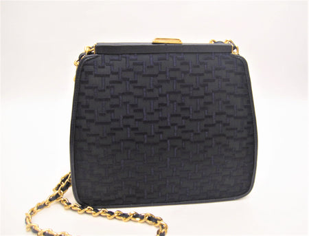 Navy Patent Leather Clip Top Shoulder Bag