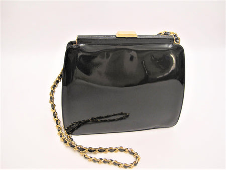 Navy Patent Leather Clip Top Shoulder Bag