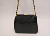 Navy Patent Leather Clip Top Shoulder Bag